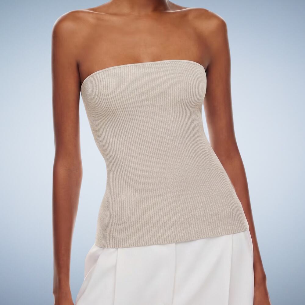 Aritzia Babaton Sculpt Ribbed Knit Strapless Tube Top Beige Small - Picture 1 of 8
